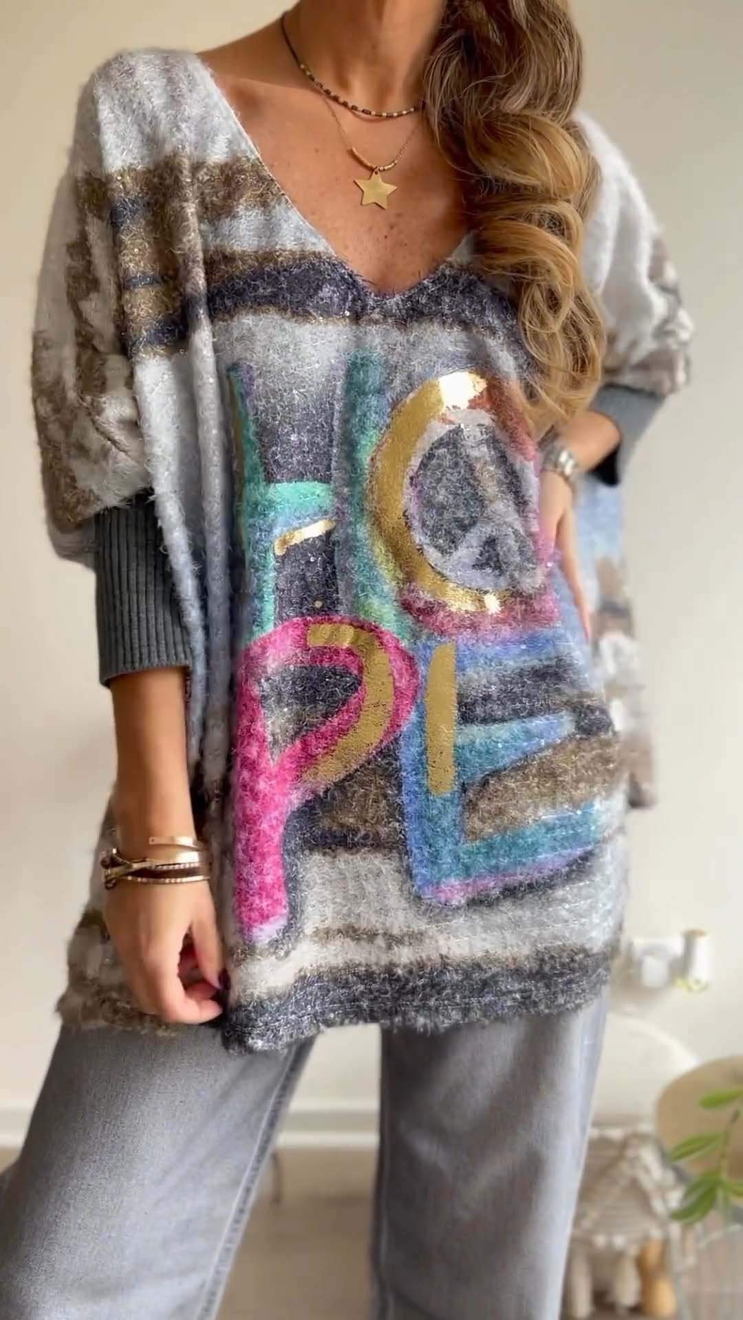 Women's Casual Print Long Sleeve Sweater