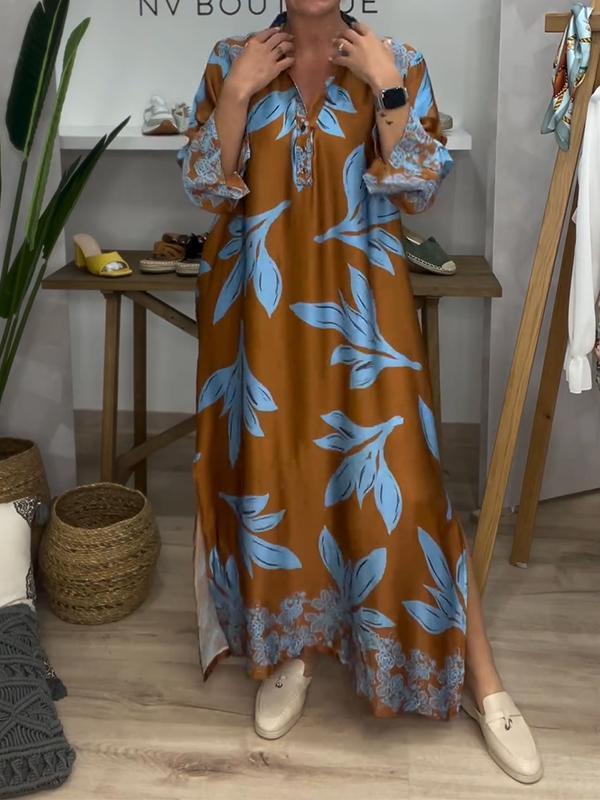 Casual V-neck Loose Printed Dress