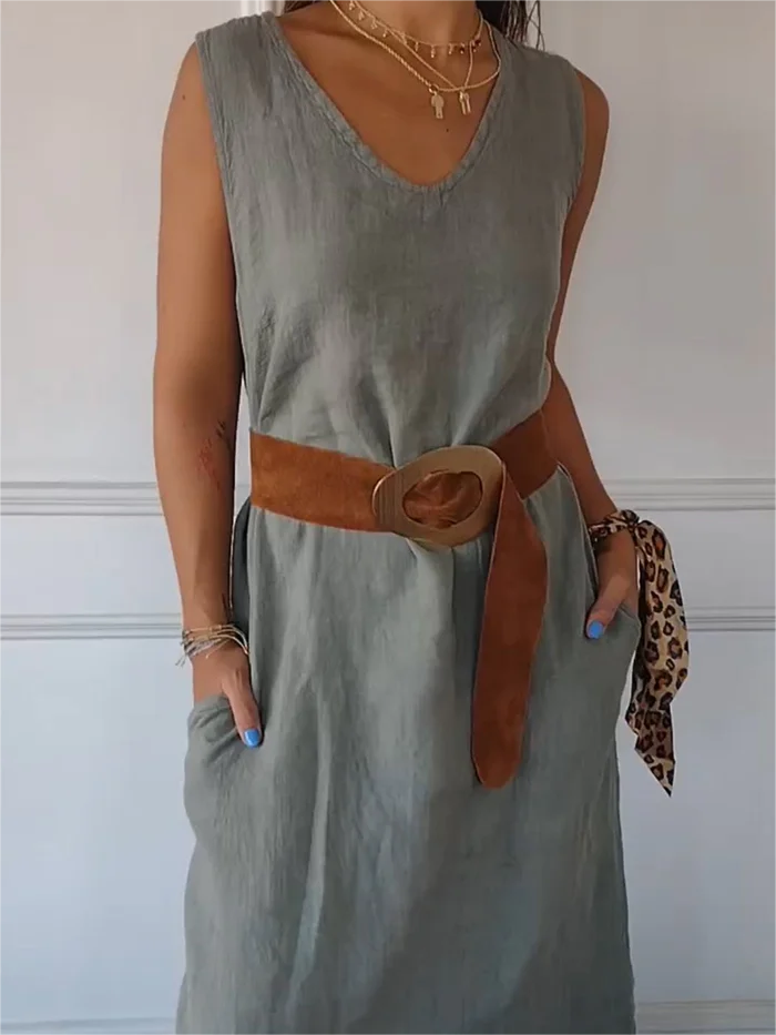 V-neck Belted Waist Dress