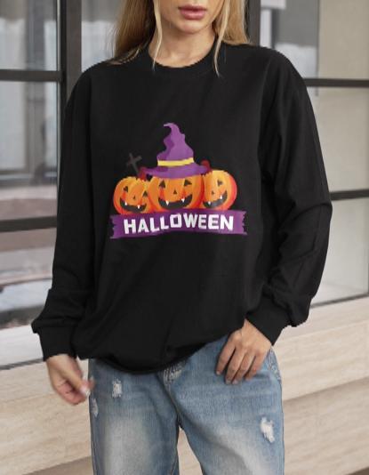 Women's Round Neck Long Sleeve Halloween Print Casual Top