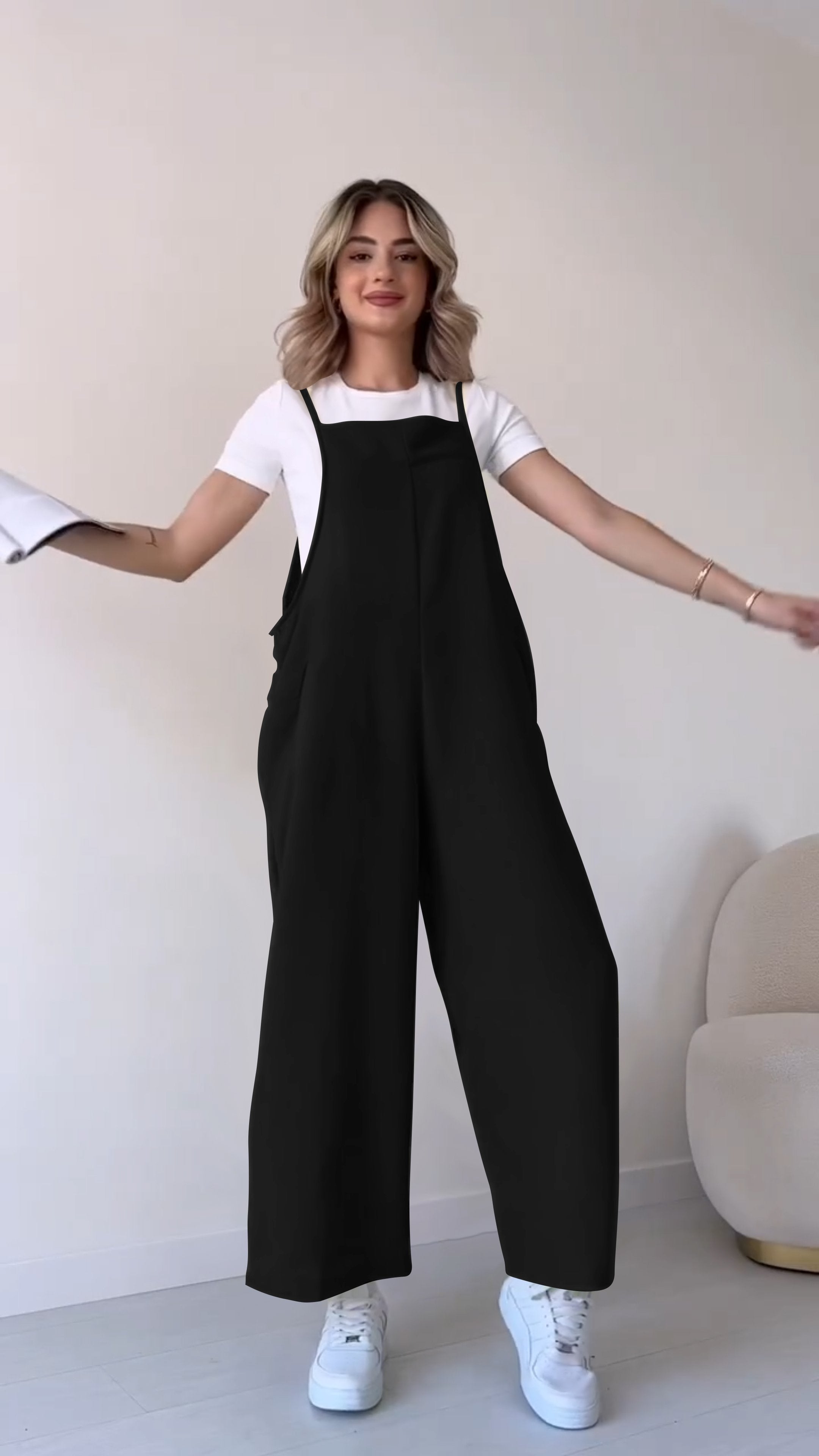 Solid Color Cotton and Linen Jumpsuit