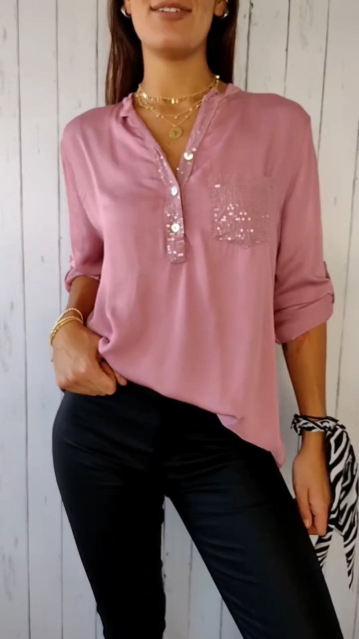 V-neck Sequin Design Top