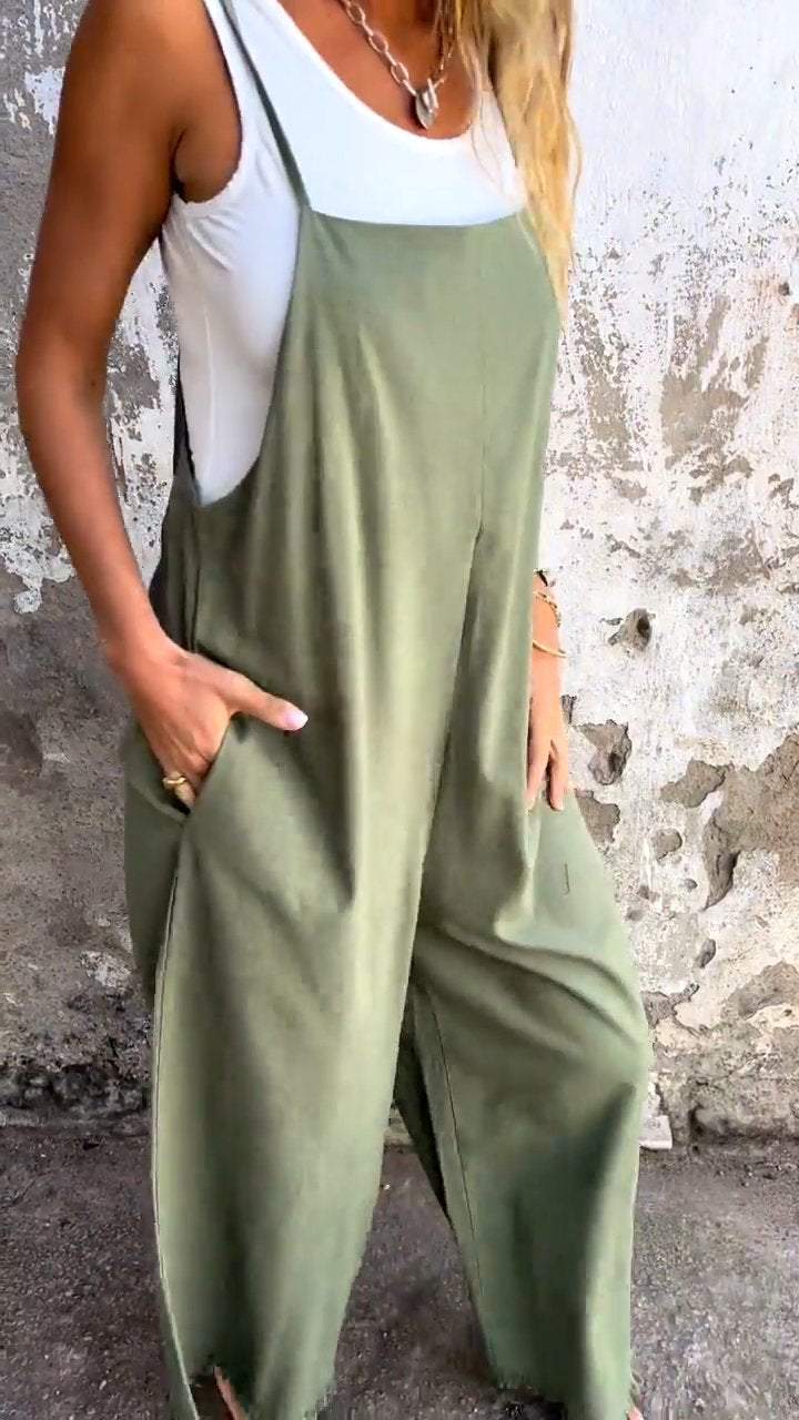 Sleeveless Casual Jumpsuit with Suspenders