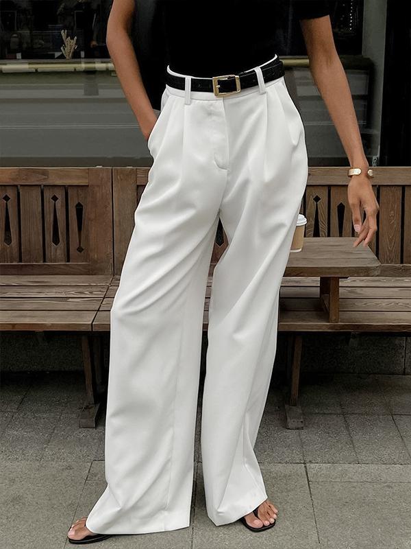 Stylish simple casual white high-waisted dress pants