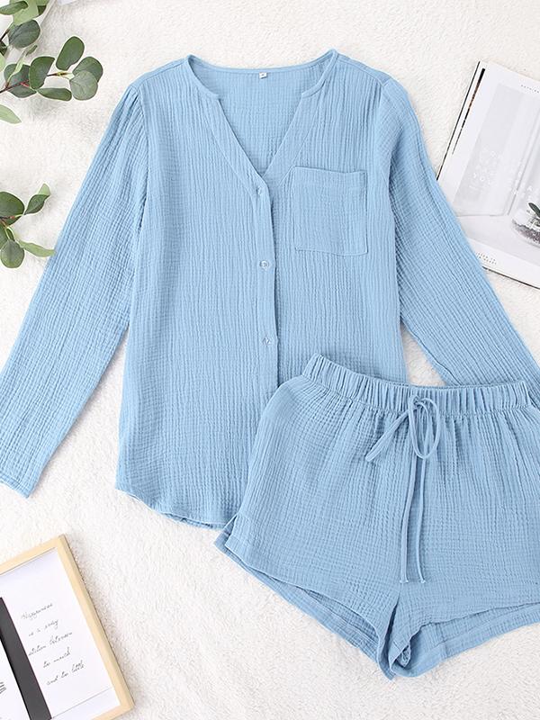 Long Sleeved Shorts Pajamas Home Suit Two-piece Set