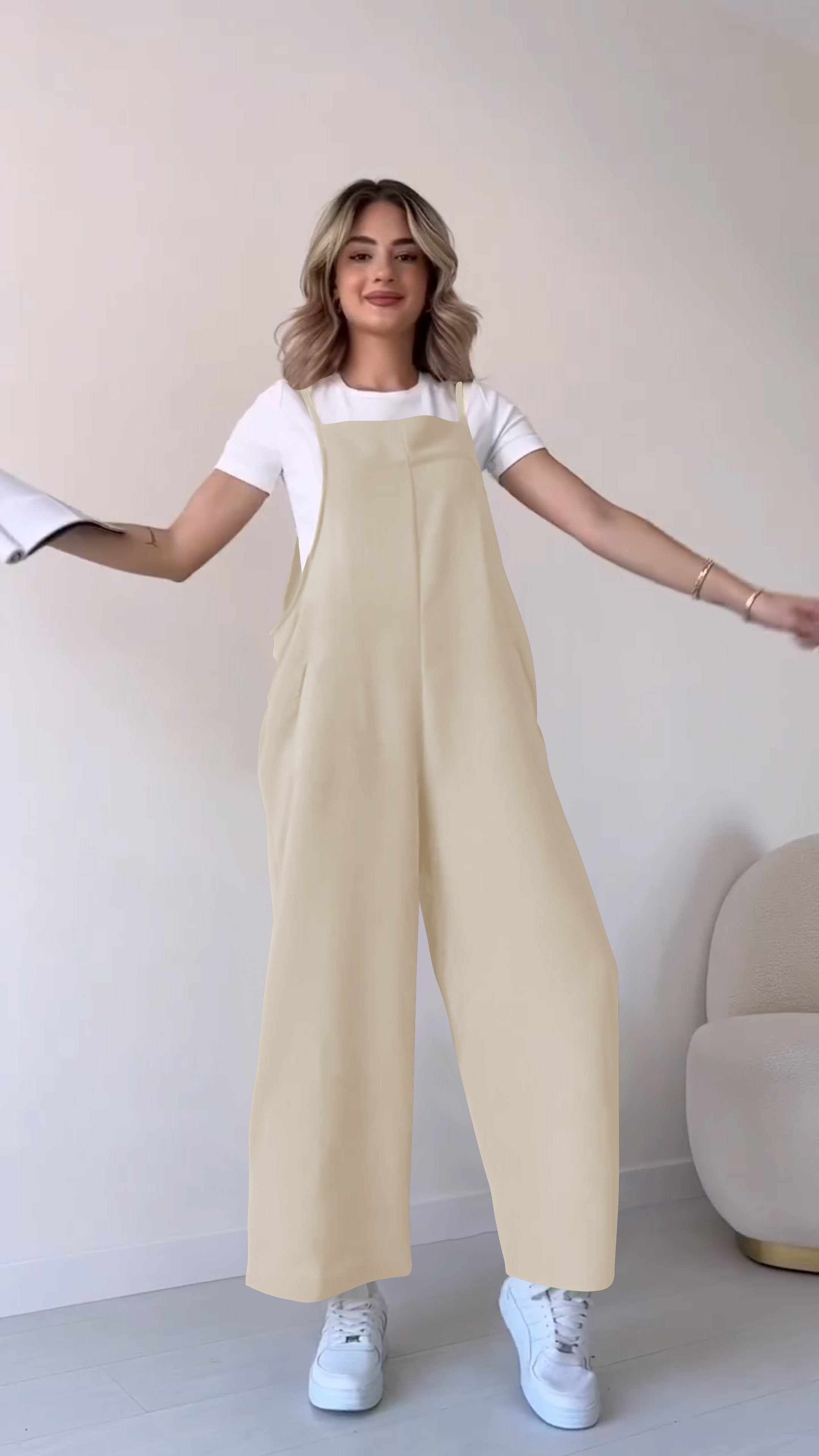 Solid Color Cotton and Linen Jumpsuit