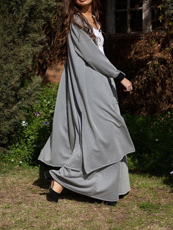 Women's Plaid Long-sleeved Coat and Trousers Cotton Linen Suit