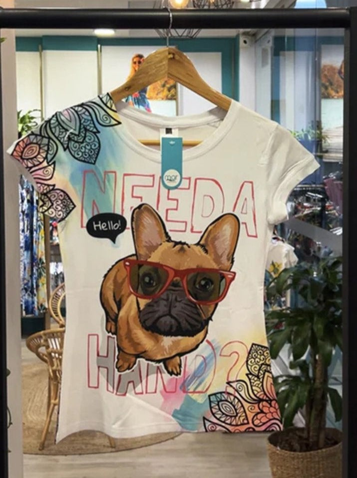 Round Neck Puppy Letter Print T-shirt