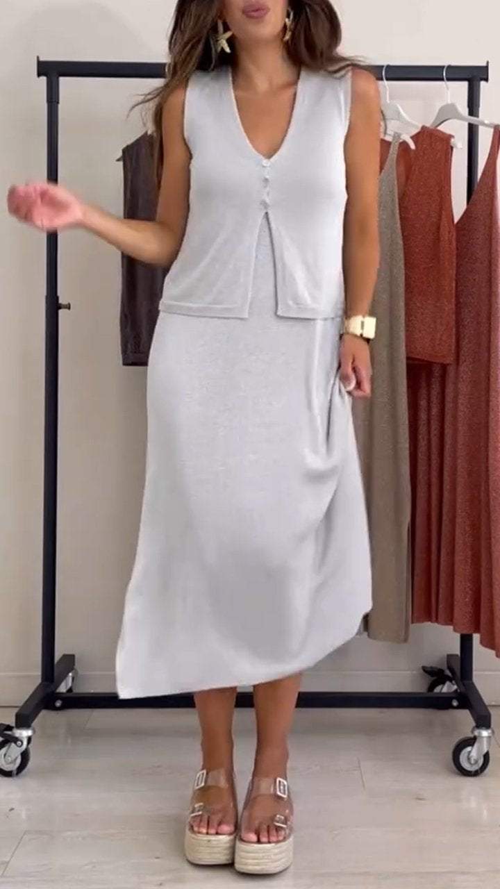 Women's V-neck Sleeveless Casual Dress Suit