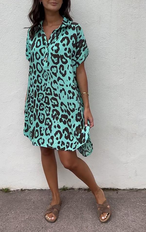 Lapel Leopard Printed Dress