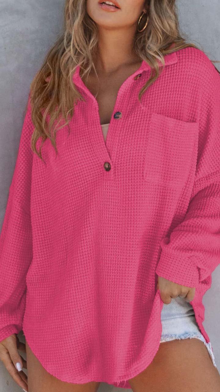 Women's Casual Solid Color Waffle Knit Top