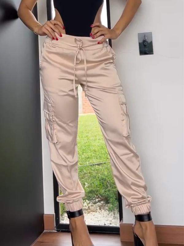 Women's Casual Solid Color Satin Trousers