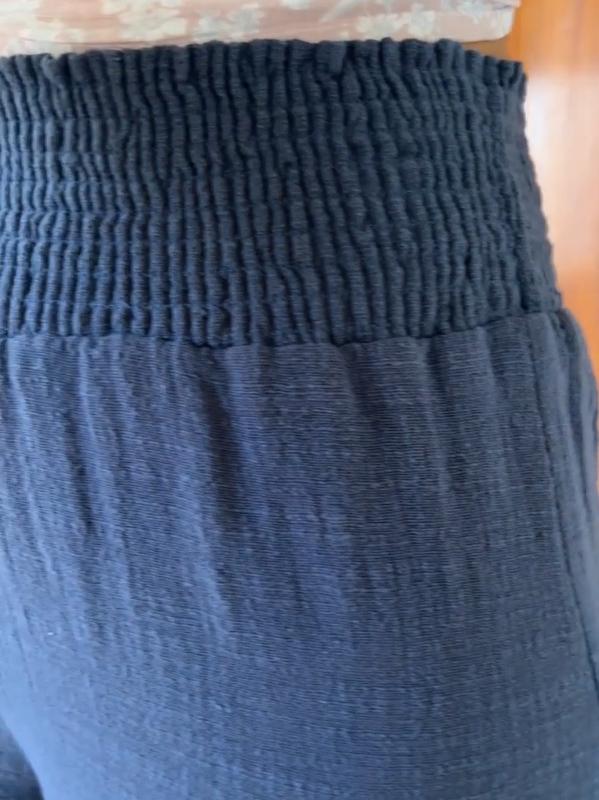 Women's cotton and linen elastic waist trousers