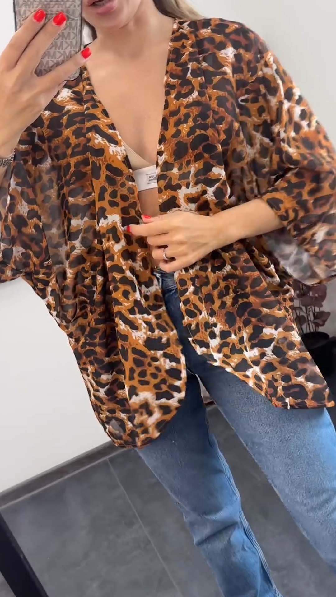 Women's Casual Leopard Print Mid-Sleeve Cardigan