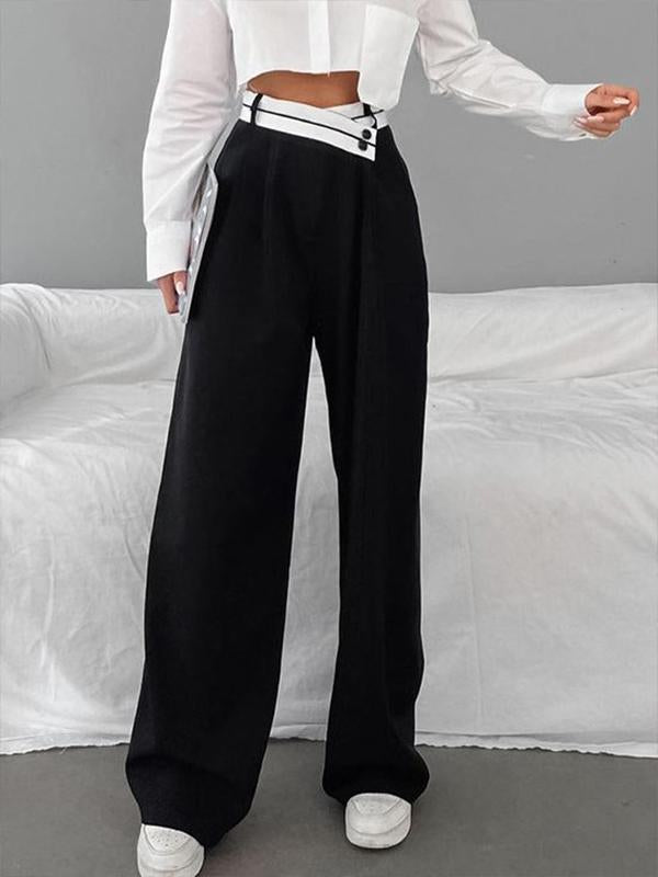 Women's contrasting suit pants casual draping floor-length pants wide-leg pants