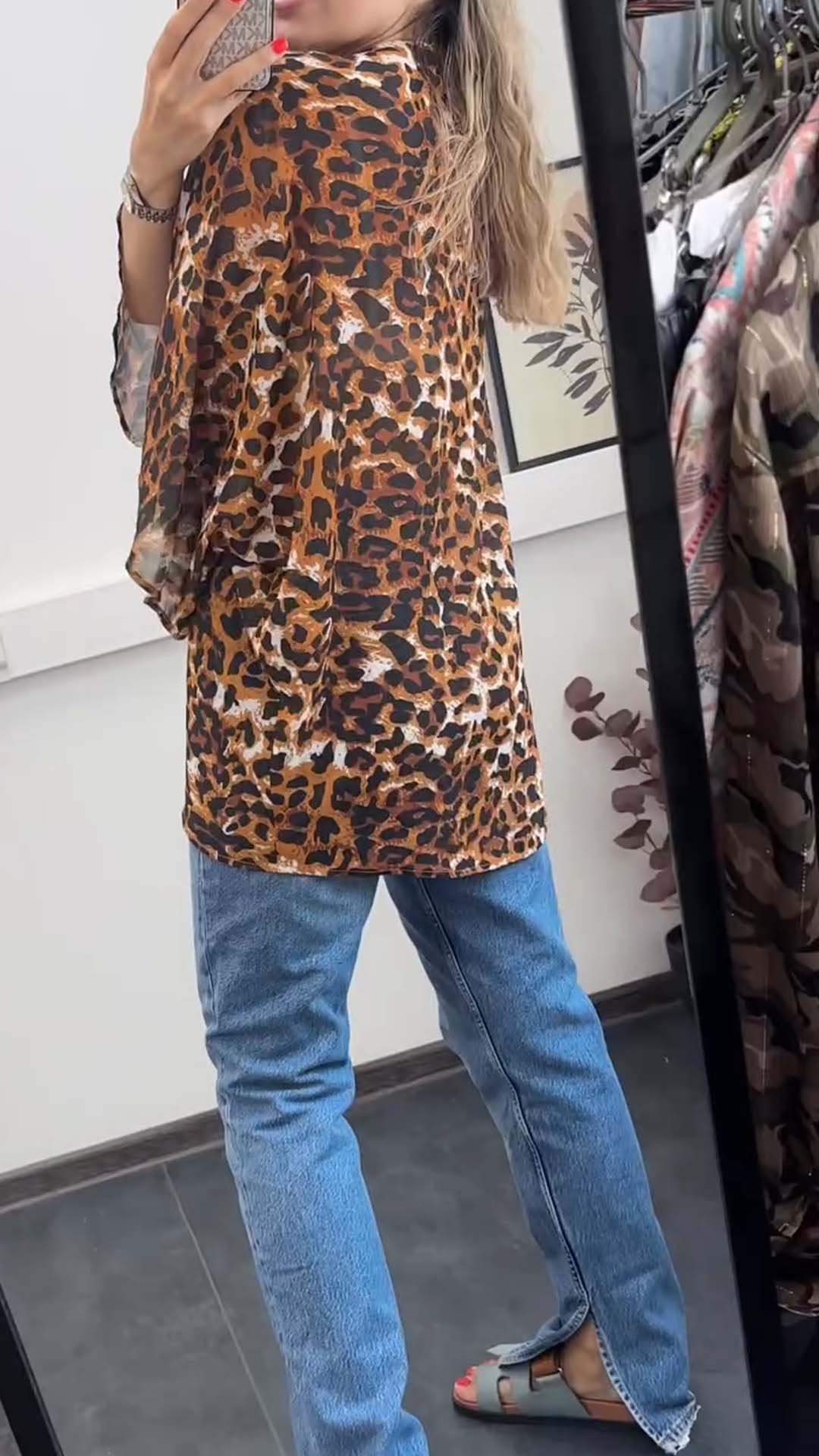 Women's Casual Leopard Print Mid-Sleeve Cardigan