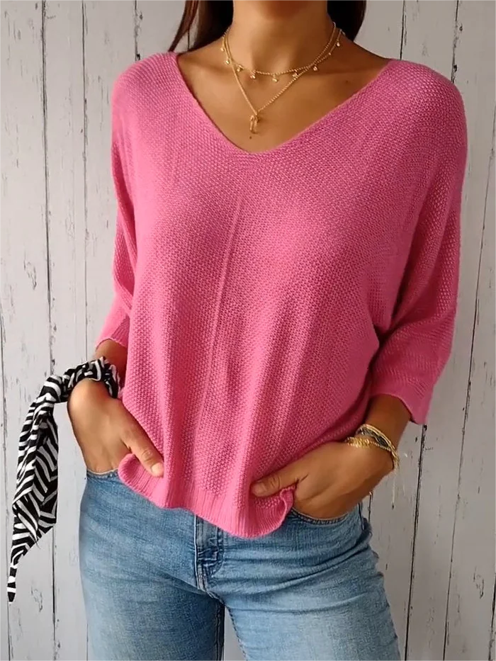 Knitted Mid-sleeve Casual Top