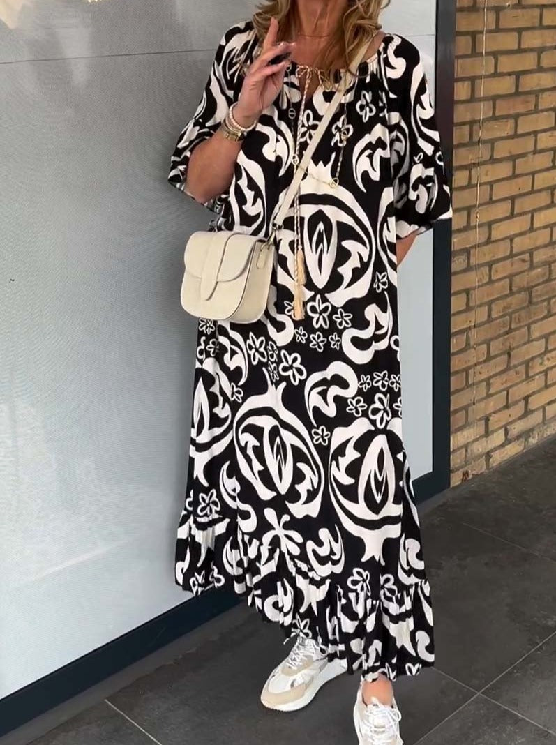 Women's Casual Off Shoulder Loose Printed Dress