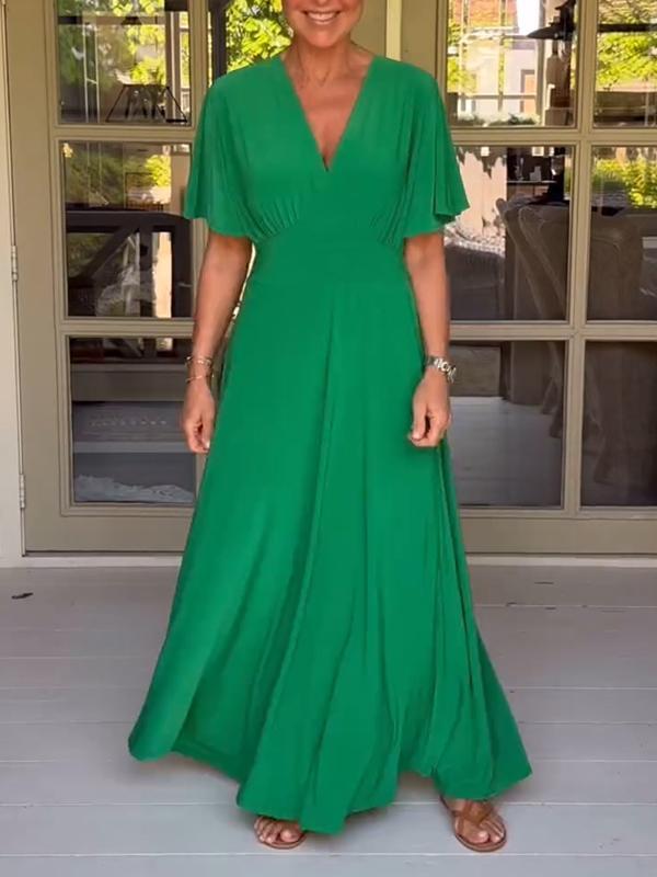 Women's Casual V-neck Solid Color Dress