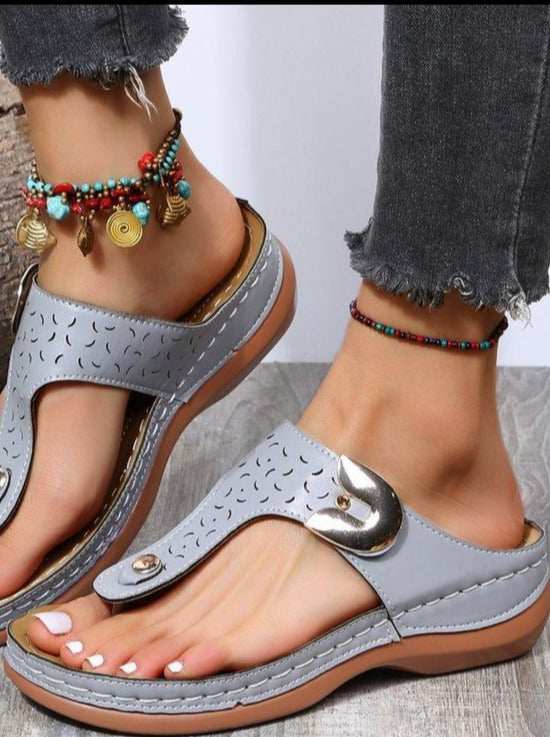 Wedge Shoes with Cutout Metal Accents