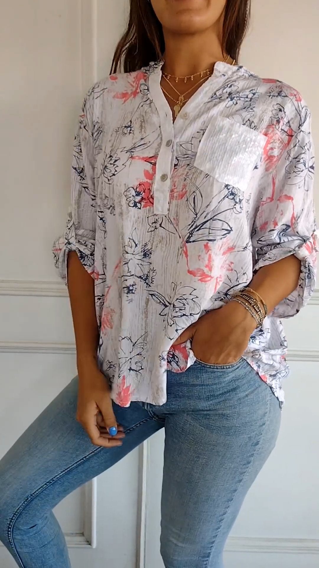 V-neck Printed Top