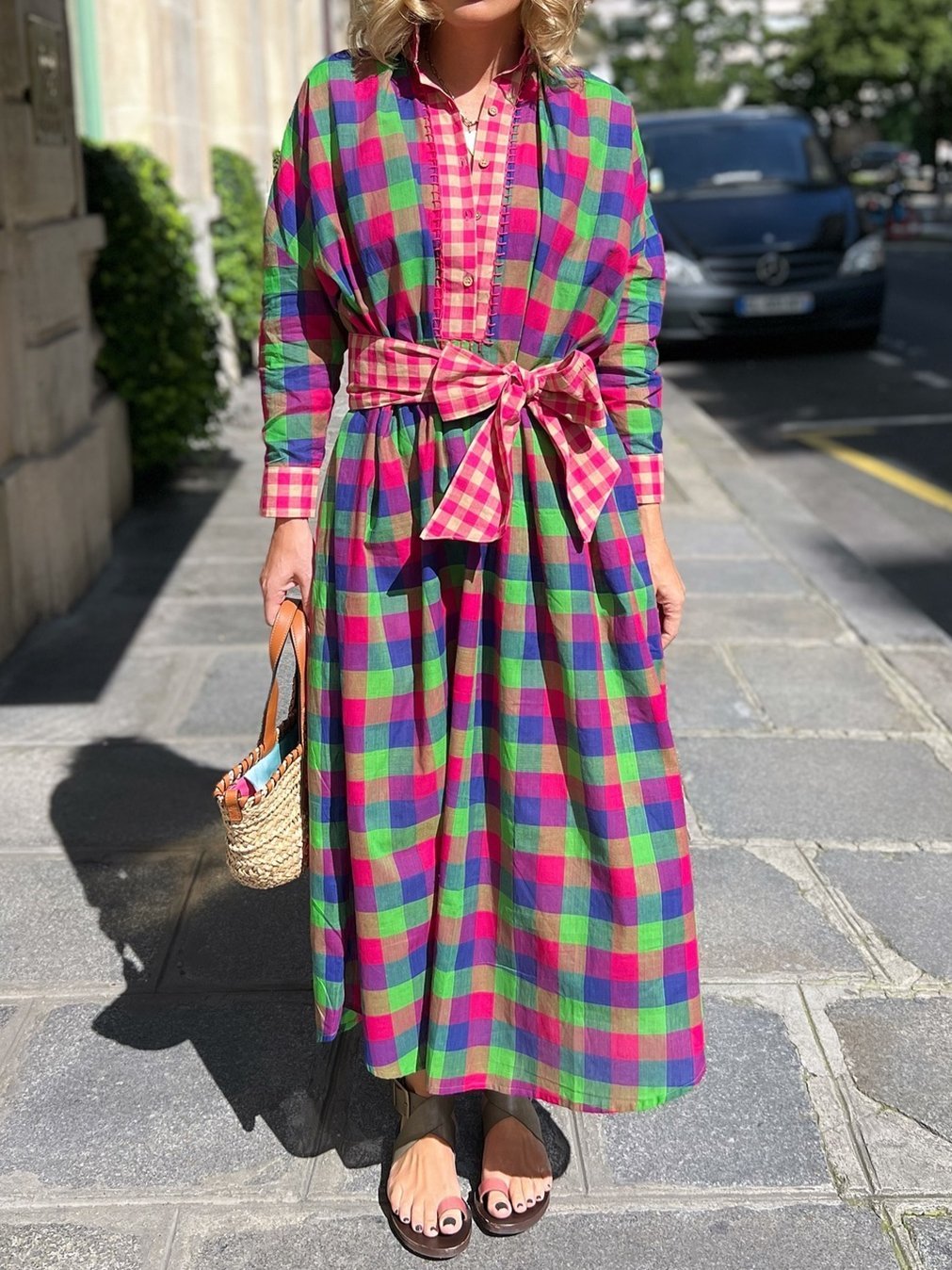 Women's Colorful Check Print Long Sleeve Dress