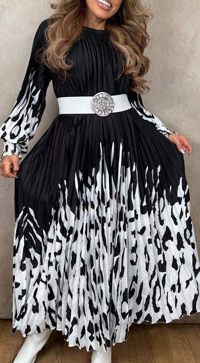 Women's Casual Pleated Printed Long Sleeve Dress