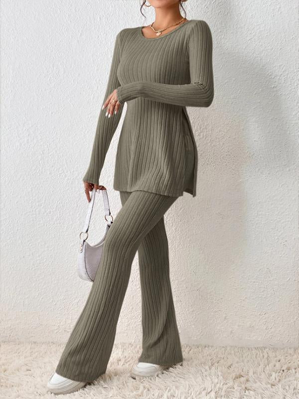 Women's Solid Color Casual Slim-fit Striped Pit Two-piece Set