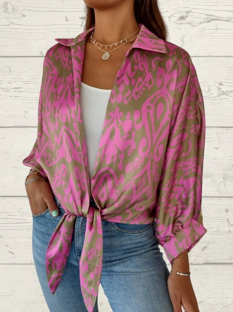 Knotted Lapel Cardigan Shirt Jacket