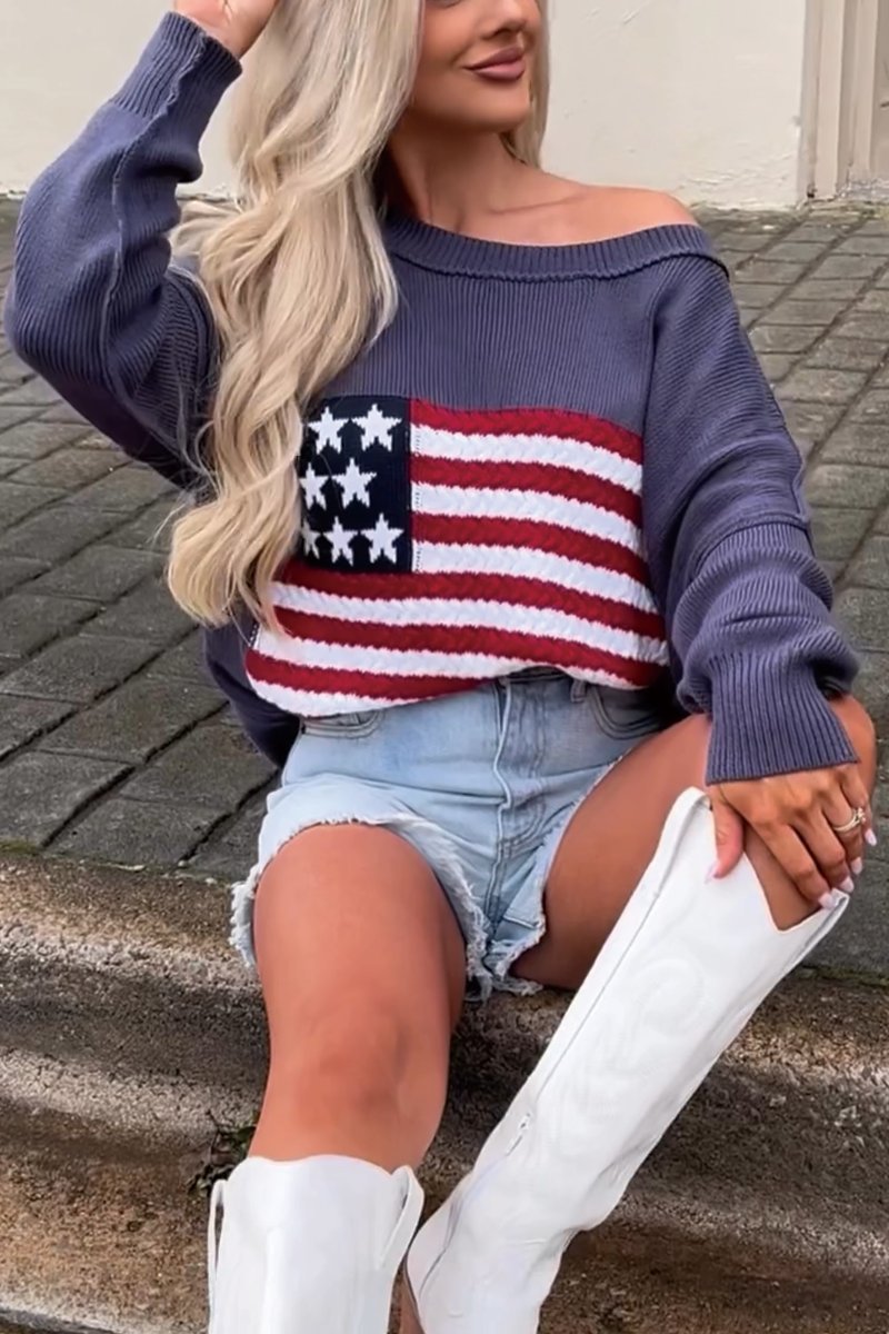 Women's Knitted American Flag Sweatshirt