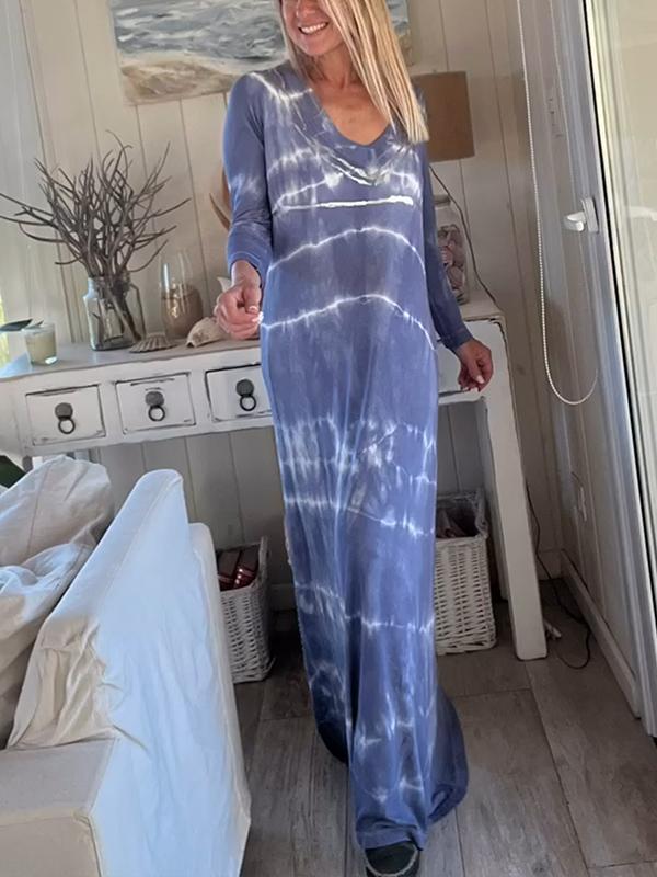 Tie-dye V-neck Long-sleeved Dress