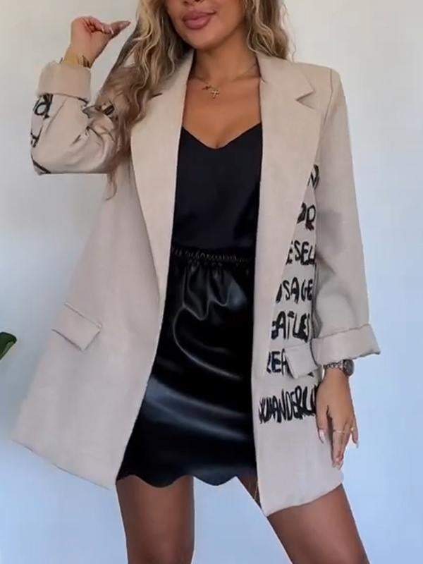 Women's Casual Lapel Letter Print Suit Jacket