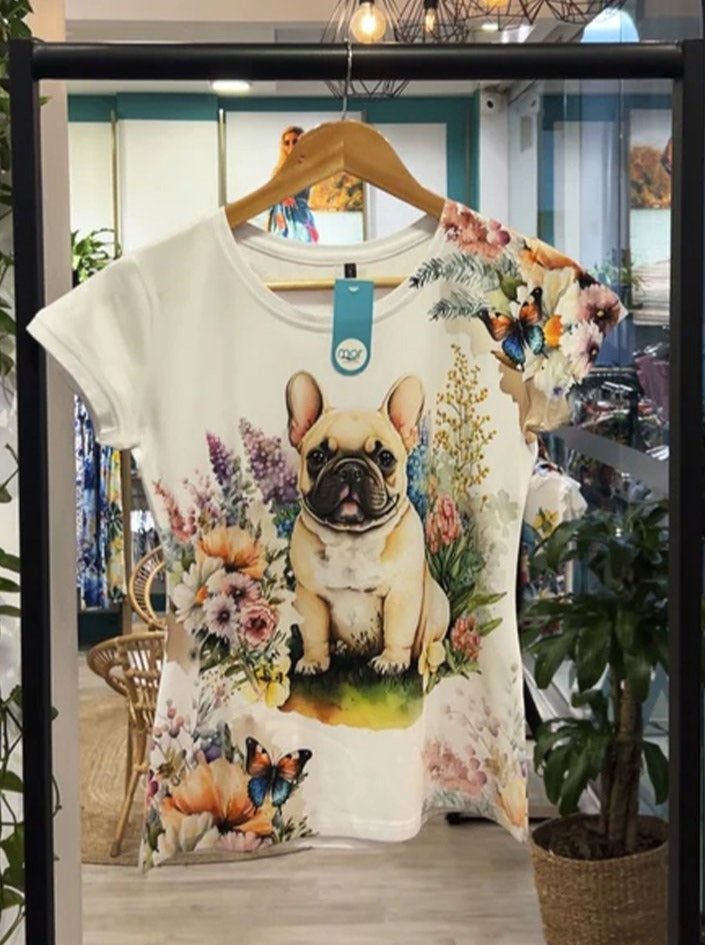 Round Neck Puppy Print T-shirt