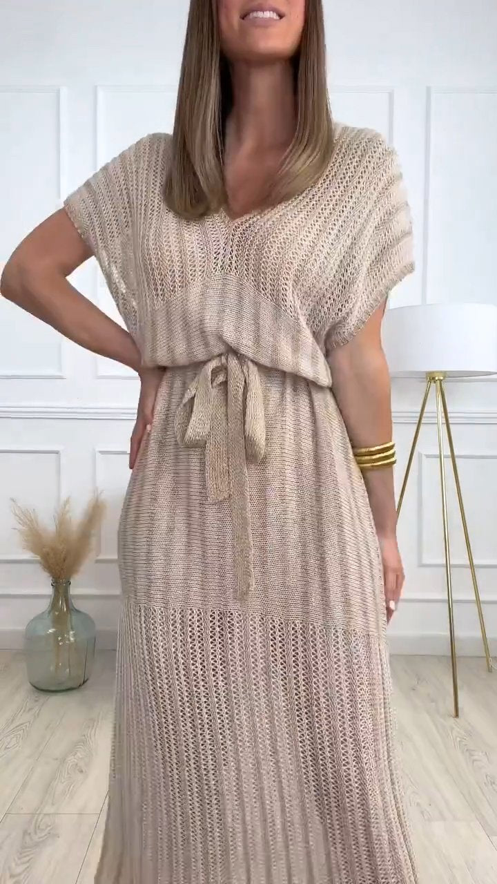 Knitted Hollow V-neck Dress