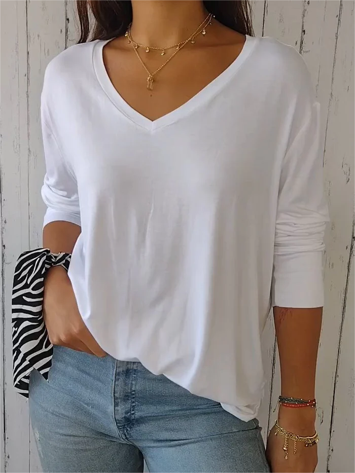 V-neck Middle-sleeved Comfortable Shirt