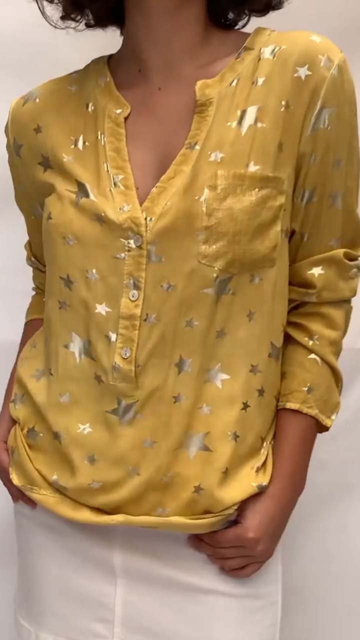 Women's Casual Star Print Sequin Pocket Long Sleeve Top