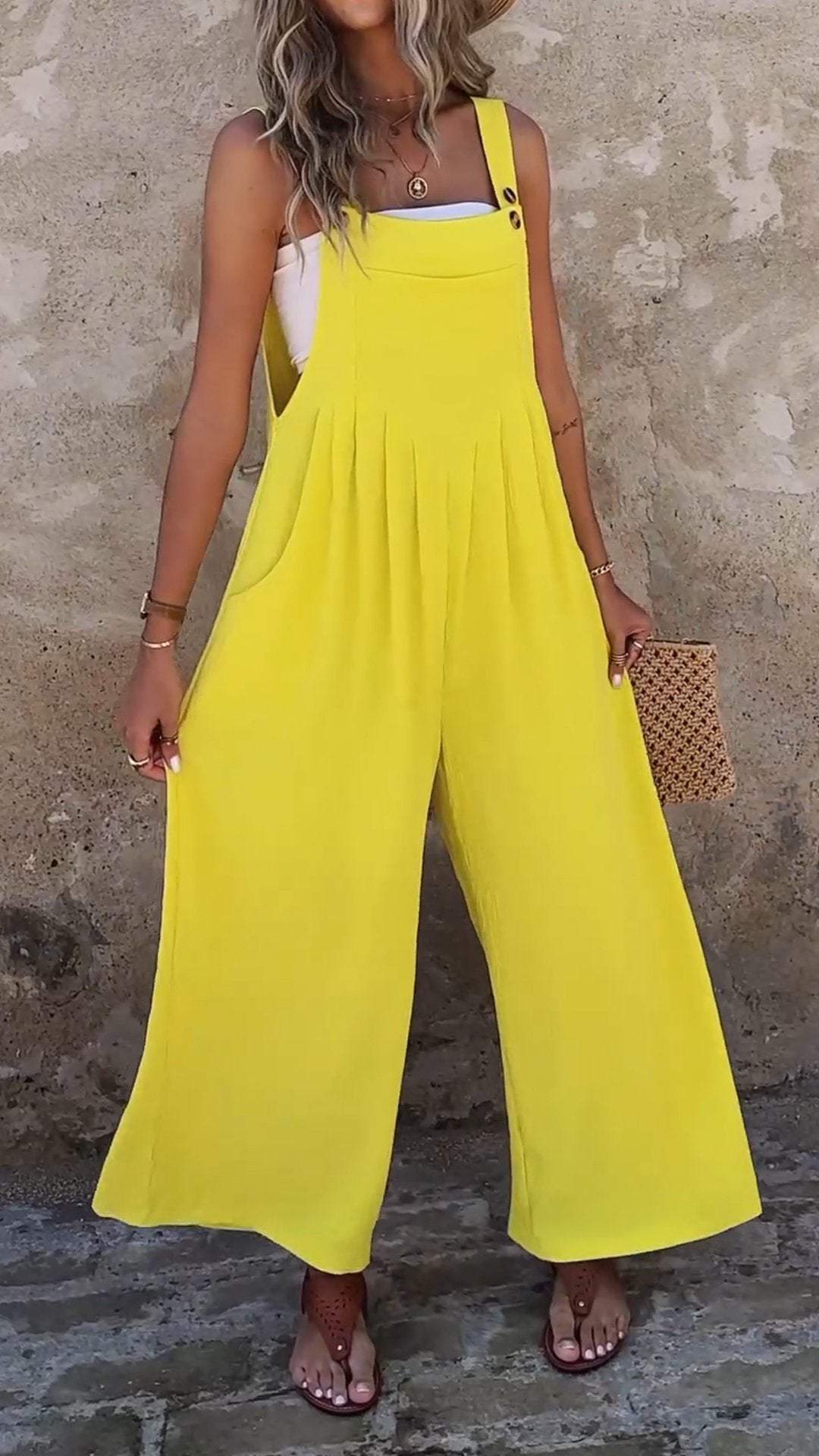 Casual Square Neck Suspender Jumpsuit