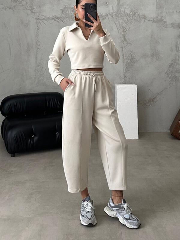 Two Piece Outfits Casual Lounge Sets V Neck Sweatshirt Pullover With Pants