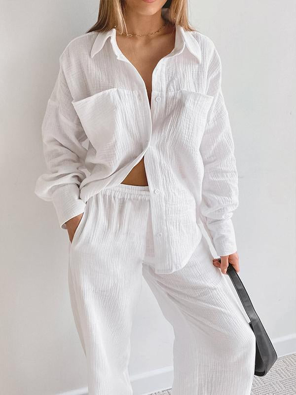 Women's Crepe Lapel Loose Comfortable Long Sleeve Homewear Set