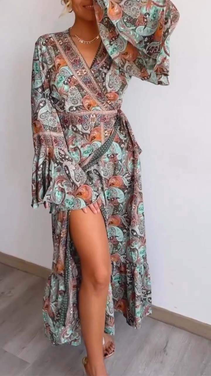 Women's Casual Paisley Print Long Sleeve Dress