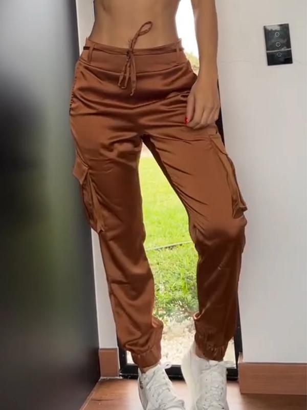 Women's Casual Solid Color Satin Trousers