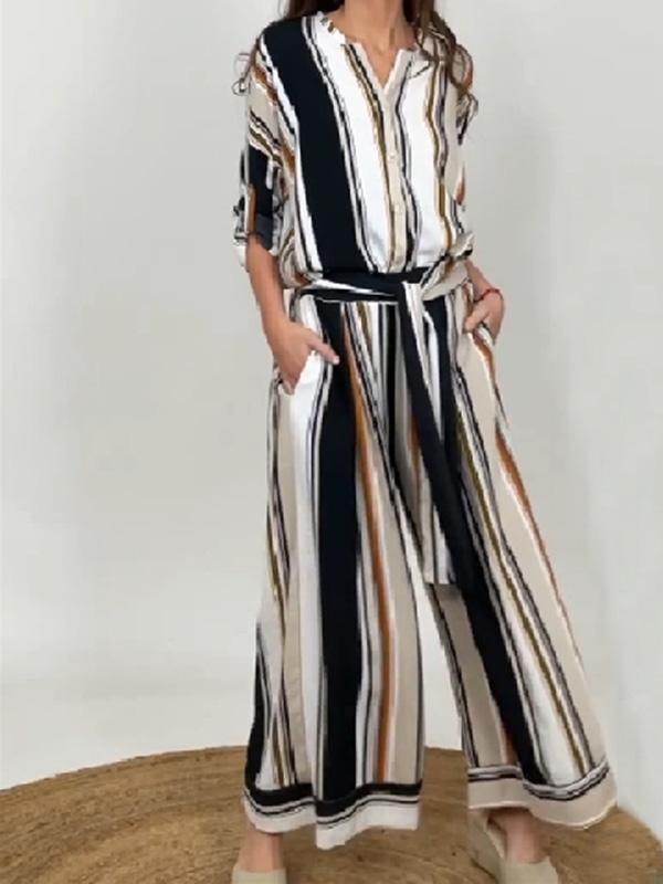 striped lace-up trouser suit