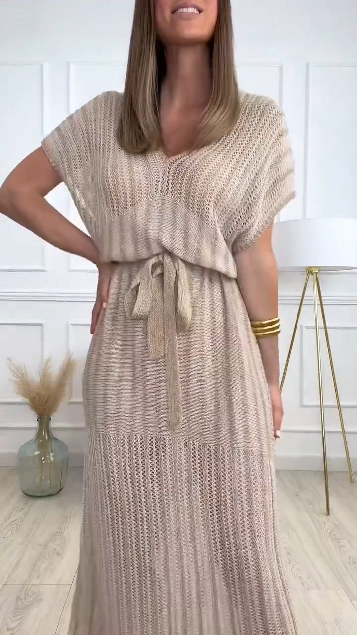 Knitted Hollow V-neck Dress