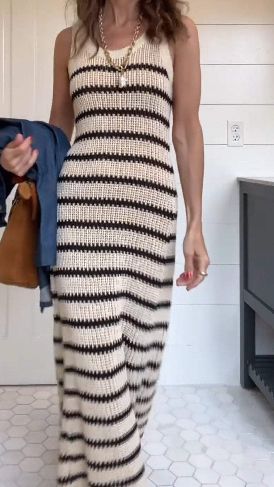 Women's Striped Knit Cutout Dress