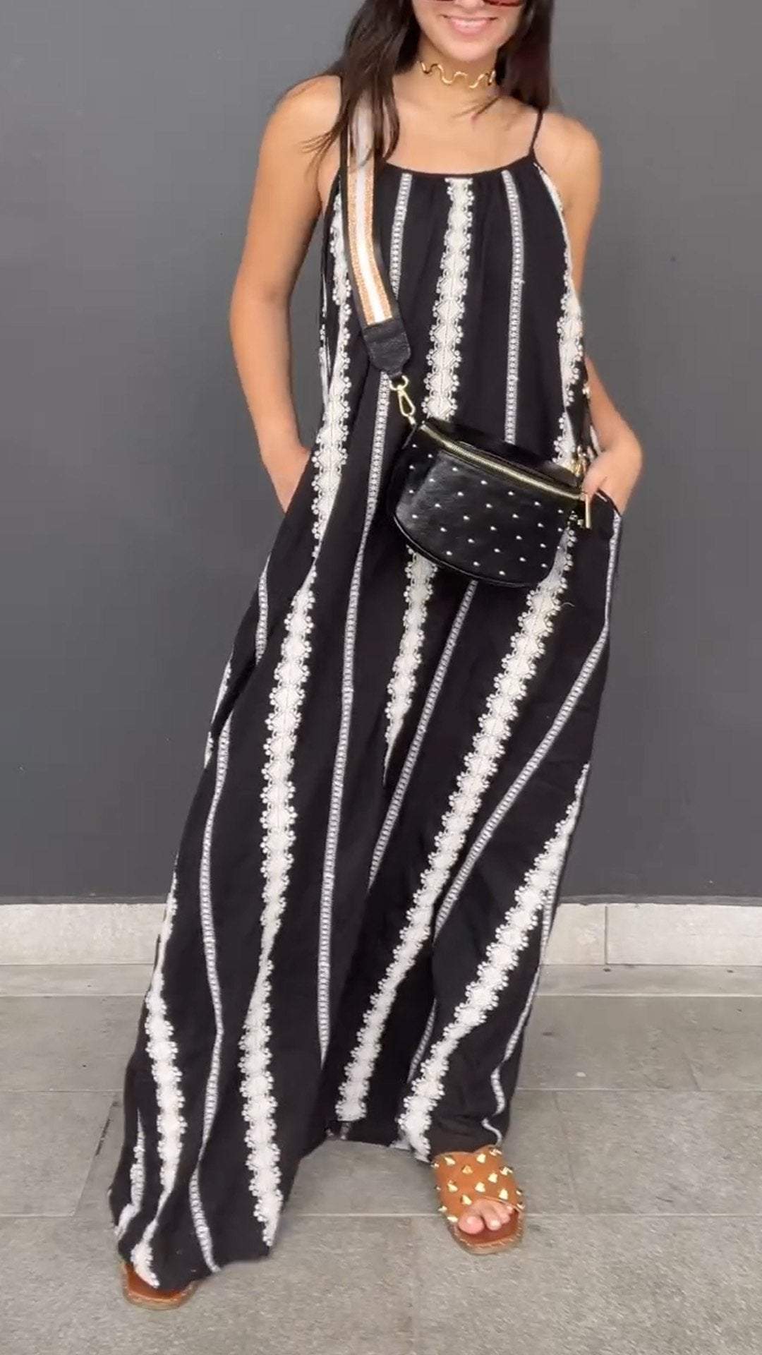 Ethnic Style Long Skirt with Suspenders