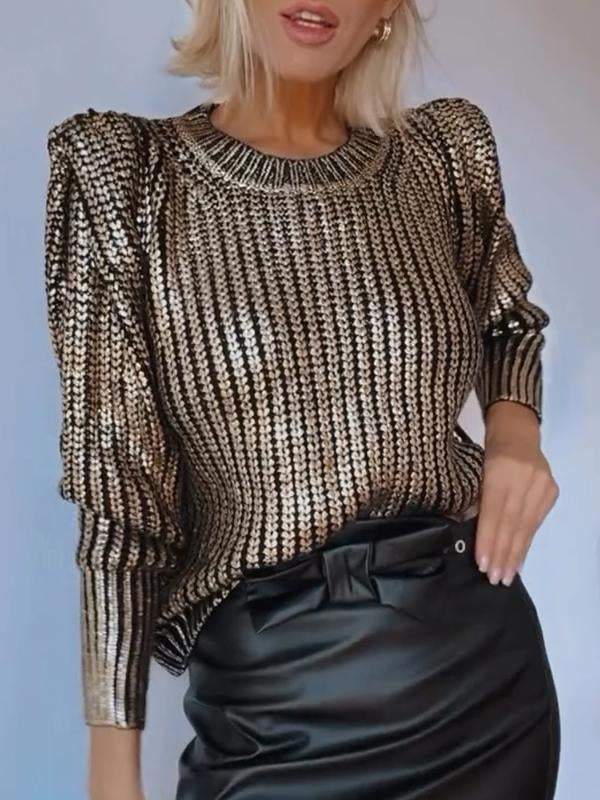 Women's Round-neck Gold-stamped Sweater