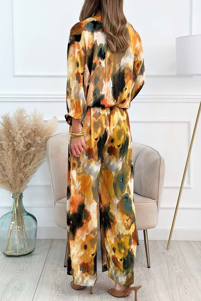 Women's Tie Dye Zip Jacket Wide Leg Pants Suit