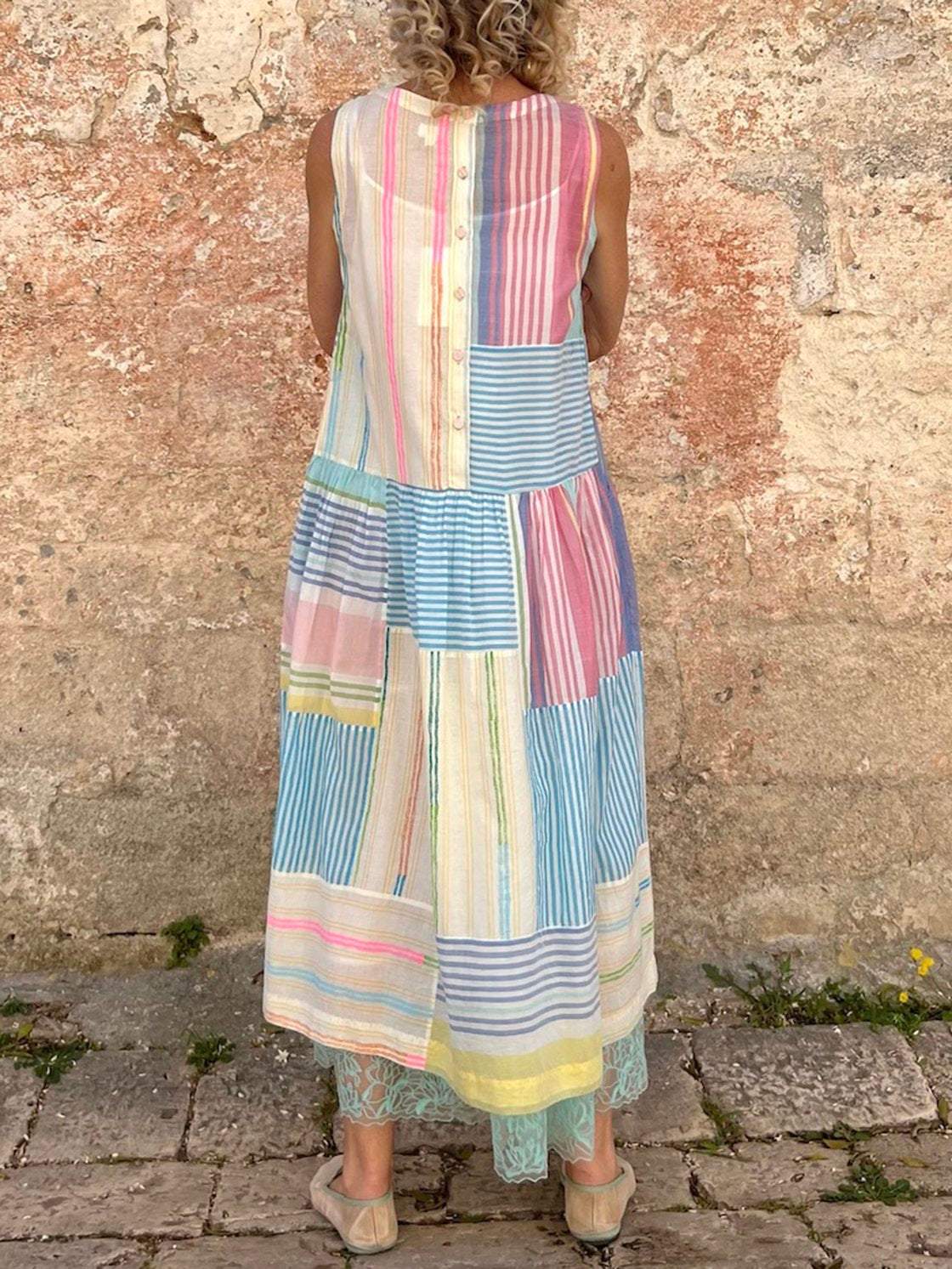 Women's Contrast Striped Sleeveless Dress