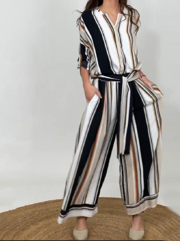 striped lace-up trouser suit