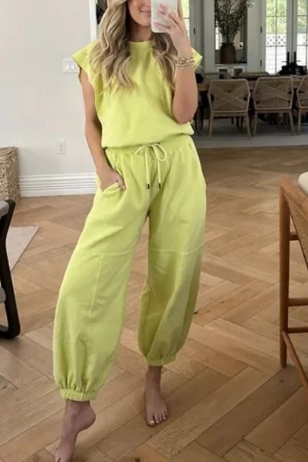 Women's Casual Drawstring Sleeveless Wide Leg  Jumpsuit